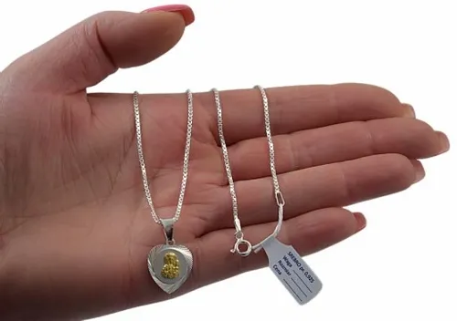 Łańcuszek Srebrny Wenecjana z Medalikiem Złoconym Serduszko Grawer Gratis na Arena.pl