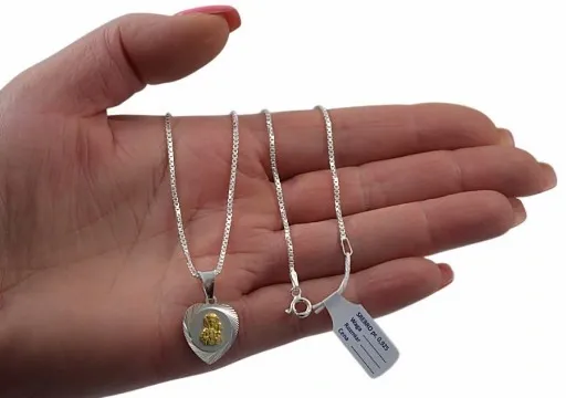 Łańcuszek Srebrny Wenecjana z Medalikiem Złoconym Serduszko Grawer Gratis zdjęcie 9