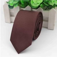 Elegancki KRAWAT męski wąski gładki BRĄZOWY