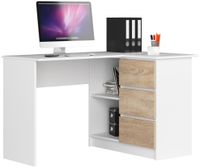 BIURKO NAROŻNE B16 124 cm PRAWE 3 SZUFLADY PK BIAŁE / SONOMA