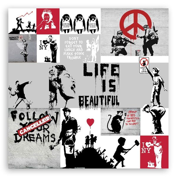 Emaga Obraz na płótnie, Banksy kompozycja graffiti - 30x30 zdjęcie 3