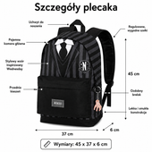 Plecak szkolny Wednesday czarny 45 × 37 × 6 cm z brelokiem