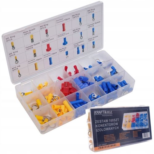 KONEKTORY IZOLOWANE ZESTAW KONEKTORÓW W POJEMNIKU 160 SZTUK KRAFT&DELE na Arena.pl