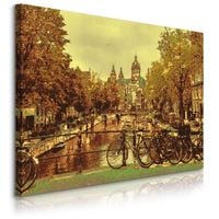 Obraz Na Płótnie Most Krajobraz Rowery Amsterdam Vintage 90cm x 60cm