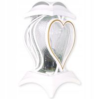 Duży szklany znicz biały 34 cm z ozdobnym sercem na grób