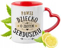Kubek Czerwony Z Uszkiem W Kształcie Serca Dla Pawła Na Prezent