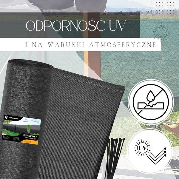 Siatka cieniująca 90% osłonowa 1,5x10m czarna 50 szt. opasek zaciskowych zdjęcie 4