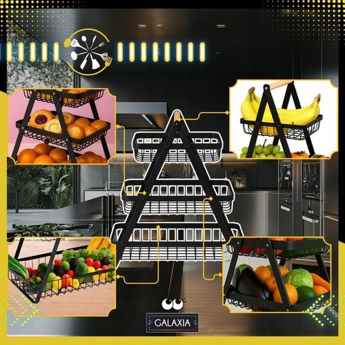 KOSZ NA OWOCE Koszyk na Warzywa Stojak Piętrowy Czarny 3 Poziomy na Arena.pl