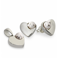 SREBRNY KOMPLET SERDUSZKA Z PERŁAMI SREBRO PRÓBY 925