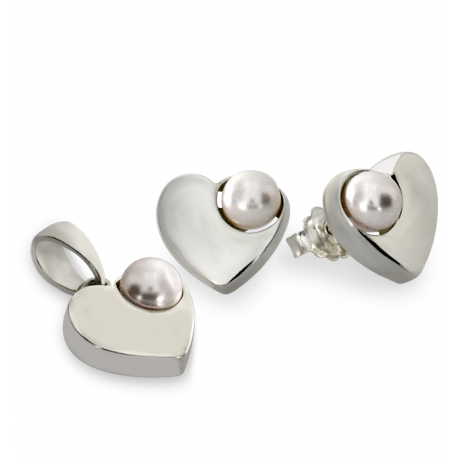 SREBRNY KOMPLET SERDUSZKA Z PERŁAMI SREBRO PRÓBY 925 zdjęcie 1