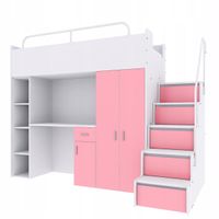 Łóżko piętrowe JSM4 z szafą i biurkiem różowy mat - materac Cezar K2