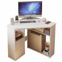 BIURKO NAROŻNE TRÓJKĄTNE KOMPUTEROWE Z PÓŁKAMI NOWOCZESNE BIAŁE LOFT