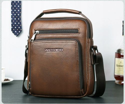 SASZETKA MĘSKA SKÓRZANA TORBA NA RAMIĘ DO RĘKI BRĄZ Z KIESZENIĄ na Arena.pl