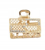 Spinka klamra metalowa prostokątna kratka cyrkonie kolor złoty 4cm