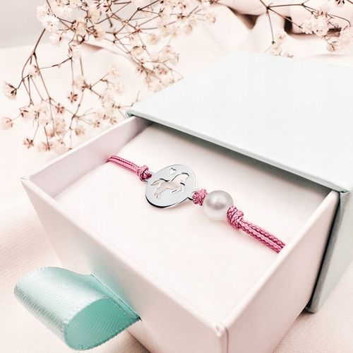 Srebrna bransoletka dla dziewczynki sznurkowa jednorożec srebro 925 na Arena.pl