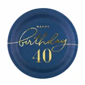 Talerzyki papierowe na 40 urodziny granatowe, 6 szt.