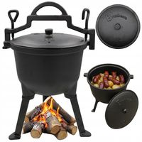 KOCIOŁEK ŻELIWNY GARNEK PATELNIA NA OGNISKO GRILL MYŚLIWSKI WĘGIERSKI 8L