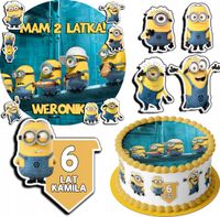 ZESTAW OPŁATEK NA TORT 20CM + 17 POSTACI - MINIONKI + IMIĘ 15CM 18CM