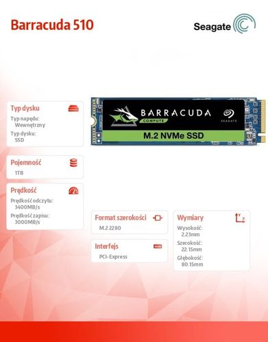 Seagate Dysk SSD Barracuda 510 1TB PCIe M.2 na Arena.pl