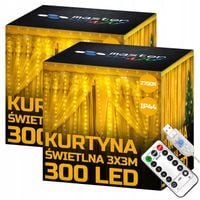 2x Kurtyna świetlna 300 LED BIAŁY CIEPŁY Girlanda Lampki 2700K 3x3m USB