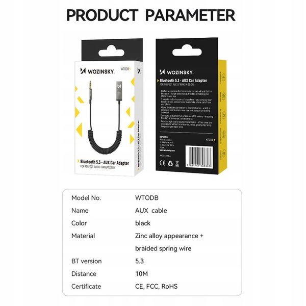 Wozinsky Adapter samochodowy,transmiter,audio Bluetooth 5.3AUXminiJack3.5mm zdjęcie 5