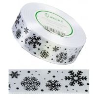 Wstążka satynowa BIAŁA 25mm 23m ŚNIEŻYNKI święta