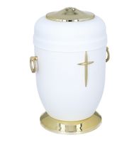 Biała metalowa urna dla dorosłych z różą lub krzyżem Krzyż
