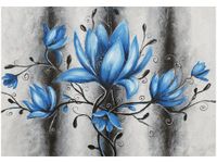 OBRAZ DRUK STALOWE MAGNOLIE KWIATY NIEBIESKIE