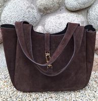 Torebka WłoskaZAMSZOAWA worek SKÓRA NATURALNA Vera Pelle CZEKOLADOWA