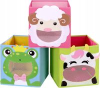 3X PUDEŁKA NA ZABAWKI DZIECIĘCE SKRZYNKI 27x27 CM ORGANIZERY WZORY KOLORY
