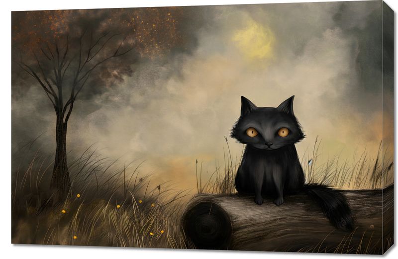 Obraz 90x60cm Czarny Kot zdjęcie 1