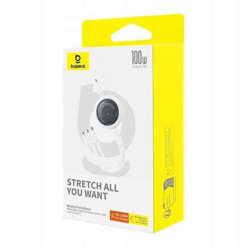 Kabel USB Baseus Free2Draw Retractable Cable 3in1 100W 1,1m white na Arena.pl