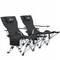 Fotel campingowy składany 2 szt., z podnóżkiem, lekki czarny