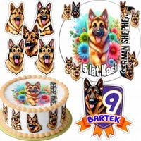OPŁATEK NA TORT 20CM + 16 POSTACI - PSY Owczarek niemiecki + IMIĘ 15CM 18CM