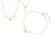 Elegancki pozłacany srebrny komplet celebrytka plaster miodu cyrkonie srebro 925 Z1904ZG_W