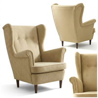 Fotel uszak skandynawski do salonu beżowy beż ecru kremowy Ari Family Meble