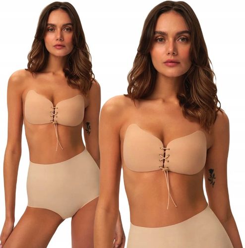 BARDOTKA STANIK BIUSTONOSZ GŁADKI SAMOPRZYLEPNY PUSHUP GOŁE PLECY BEZSZWOWY na Arena.pl