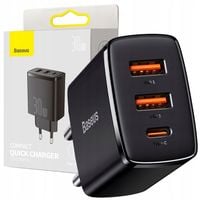 BASEUS SZYBKA ŁADOWARKA DO TELEFONU 2XUSB USB-C MOCNY ZASILACZ 30W 3A PD QC