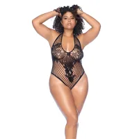 leg avenue floral fishnet body queen size czarny z wiązaniem z tyłu