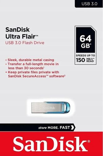 SanDisk PENDRIVE ULTRA FLAIR USB 3.0 64 GB 150MB/s NIEBIESKI na Arena.pl