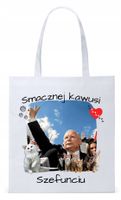 Śmieszny Pis Kaczyński Torba Eco Biała Shopper Z Nadrukiem Ze Zdjęciem