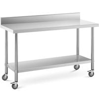 Stół metalowy gastronomiczny na kółkach z półką i rantem STAL 60 x 150 cm