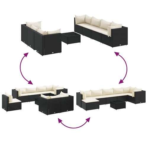 8-cz. zestaw wypoczynkowy do ogrodu, poduszki, czarny rattan PE na Arena.pl