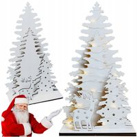 DREWNIANA ŚWIECĄCA CHOINKA LAMPKA LED DEKORACJA ŚWIĄTECZNA JELEŃ 30x16 CM