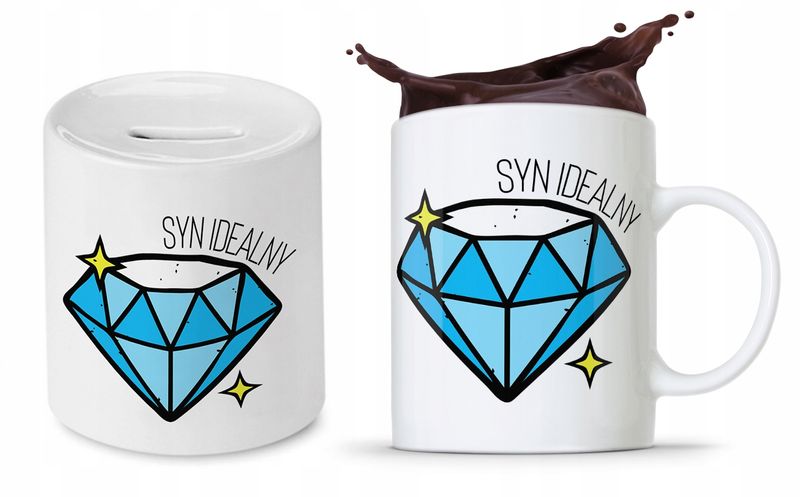 Zestaw Dla Syna Dziecka Prezent Kubek + Skarbonka Z Nadrukiem Ze Zdjęciem zdjęcie 1