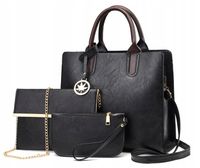 Torebka CZARNA Damska Zestaw 3w1 KLASYCZNA Portfel Elegancka