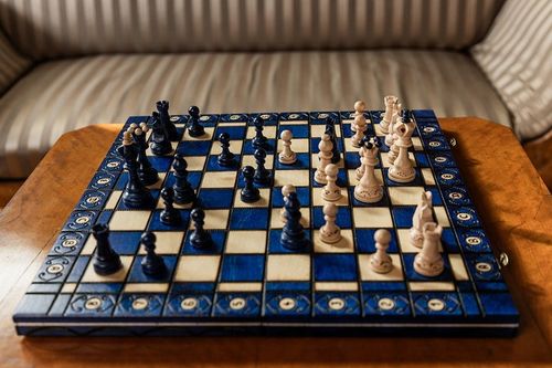 Szachy Senator niebieski/Szachy ozdobne/Szachy drewniane/ producent na Arena.pl