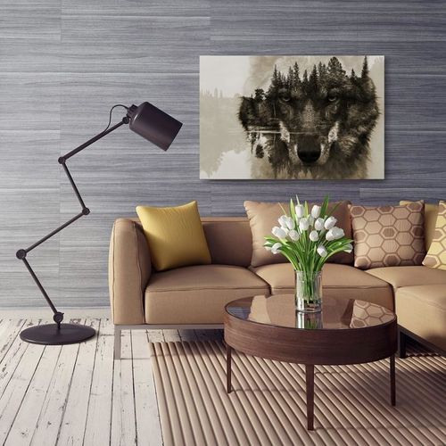 Deco Panel, Wilk na tle lasu - brązowy 80x60 na Arena.pl