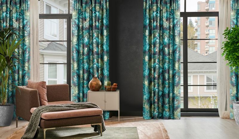 Zasłona gotowa na taśmie DAVOS 140x270 czarno zielona liście monstery zdjęcie 15