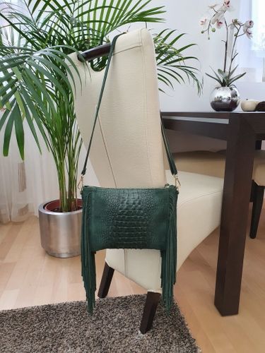 VERA PELLE torebka zamszowa listonoszka boho z frędzlami V001 c.zielona na Arena.pl